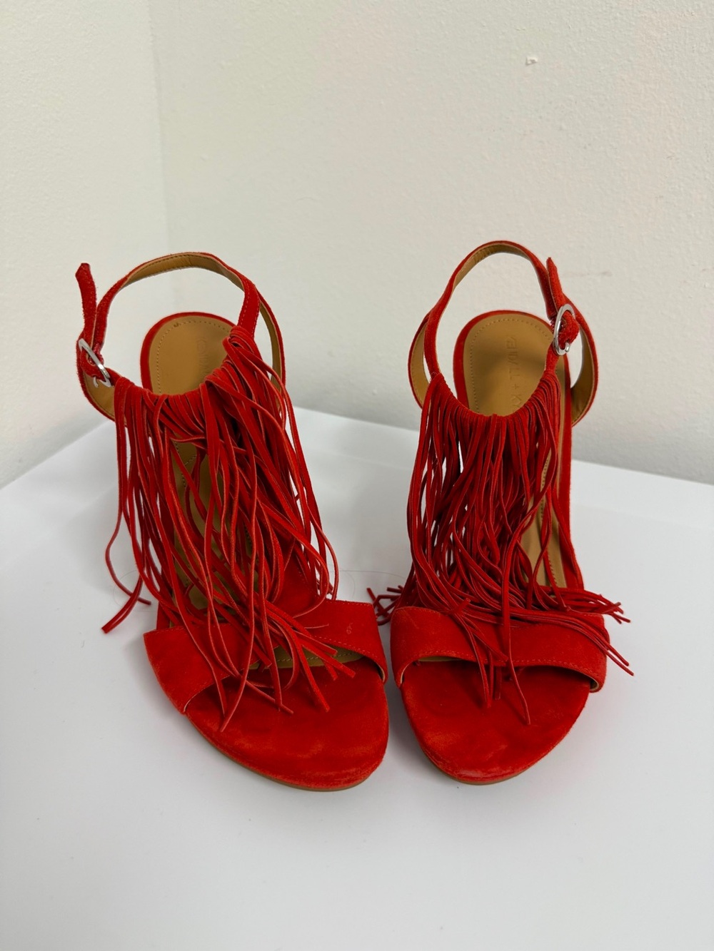 Kendall & Kylie Red Suede Fringe Heeled Sandals